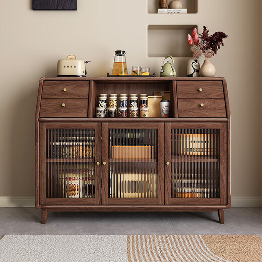 Yueying tung black walnut solid wood sideboard storage cabinet Nordic simple glass door storage cabinet wall-mounted home wine cabinet drawer cabinet black walnut two-door sideboard