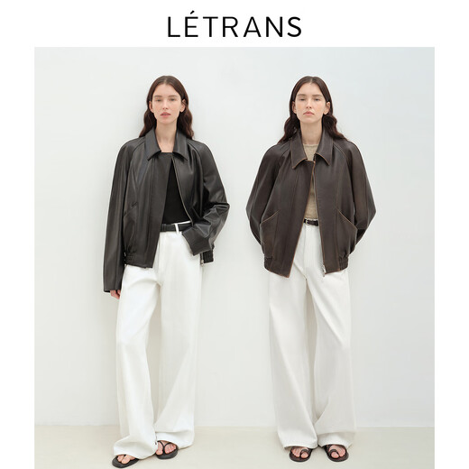 LETRANS Yuanyi Fashionable Sliced Lapel Sheepskin Leather Jacket Women's 2025 New Spring Short Jacket Black L