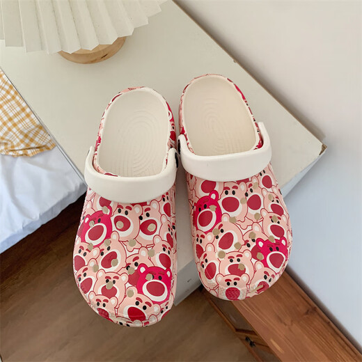 Yuou 2025 Summer Nuevos zapatos para padres e hijos Sandalias para niños Bolsas y mujeres grandes, medianas y pequeñas zapatillas de playa para bebés Smn Strawberry Bear 38-39 (adecuado para 37-38)