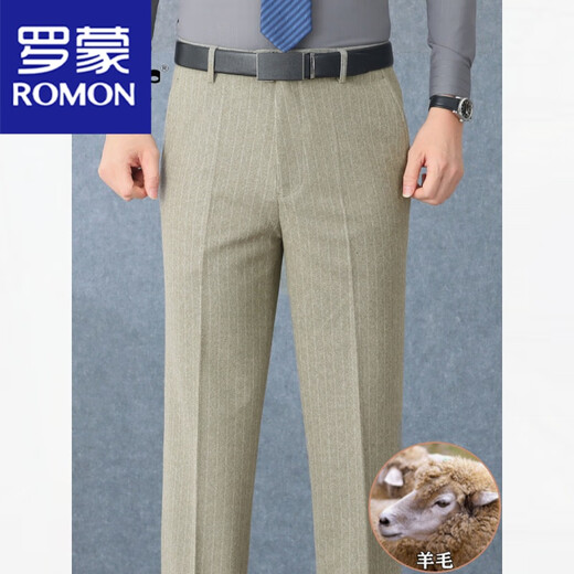 罗蒙（ROMON）羊毛西装裤秋冬厚款中年宽松直筒男裤商务休闲长裤爸爸西装裤 Z6621中灰条纹【羊毛】 31 【2尺4腰围】