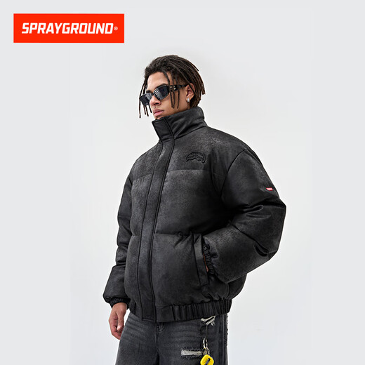 SPRAYGROUND Shark Mouth Suede Down Jacket Men's 2025 Winter White Duck Down Thickened American Retro Down Jacket Black 2XL