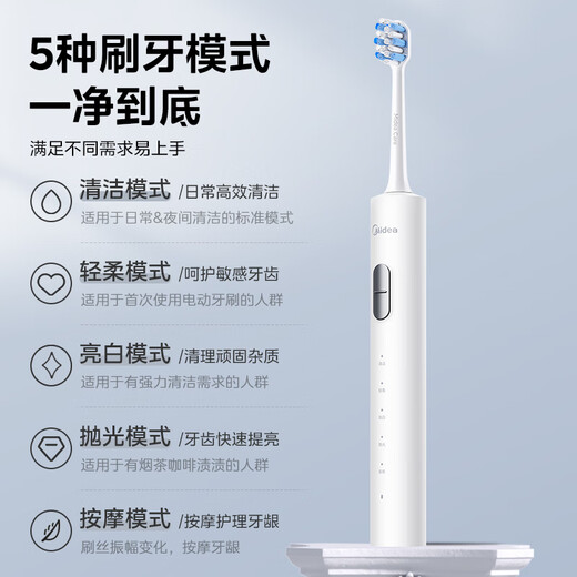 Midea electric toothbrush S1PX white for adults/students 4 brush heads 180 days long battery life magnetic levitation sonic motor for men and women only birthday and holiday gifts