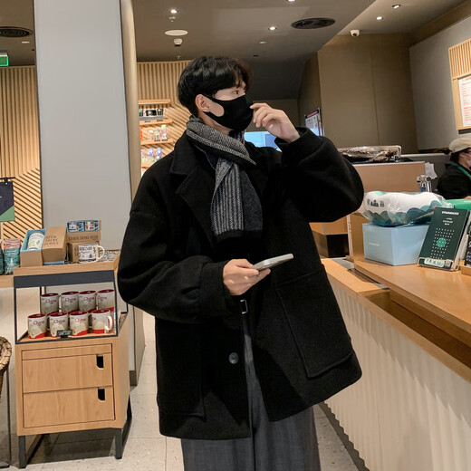 Shelley Jones Plush Woolen Coat Men's Autumn and Winter Trendy Brand High-Quality Thick Short Woolen Coat Loose Casual Windbreaker Beige (Fleece) Thickened M Recommended 90-110Jin Jin is equal to 0.5 kg