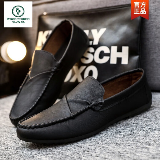 Woodpecker 2025 Nuevos zapatos de gorro para hombres Men suave zapatos de cuero casual estilo coreano zapatos perezosos zapatos de moda yl-d829 negro 39