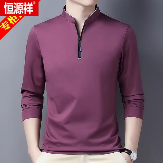 Hengyuanxiang long-sleeved T-shirt casual T-shirt sweatshirt spring and autumn middle-aged men's stand-up collar plus velvet warm bottoming shirt for men plus velvet and thickening 6623 Baolan M