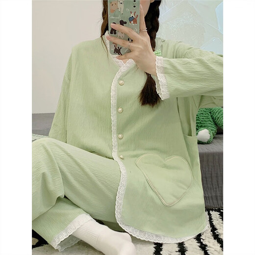 Mengdong Traje de confinamiento de invierno Algodón puro puro posparto lactancia materna Pajama de mujeres embarazadas de gran tamaño para mujeres Traje de verano de dos piezas de primavera y otoño V6626 Cardigan de algodón puro