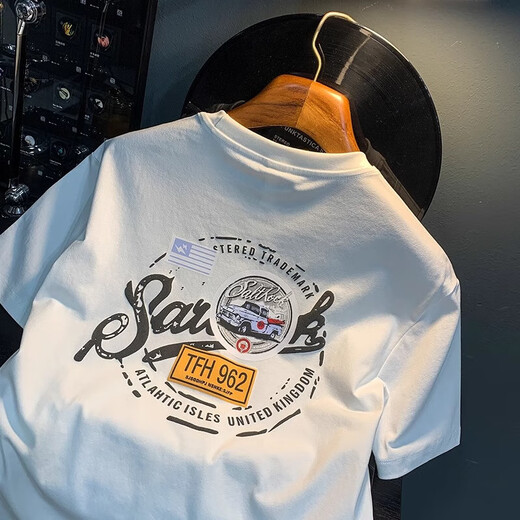
JEANSWEST White T-shirt Men's Summer 2025 New Trendy Printed T-shirt American Light Luxury Xinjiang Cotton Comfort Short Sleeve T-shirt White [JSW9906 White] XL Recommended weight 124-140Jin [Jin equals 0.5 kg] Wear