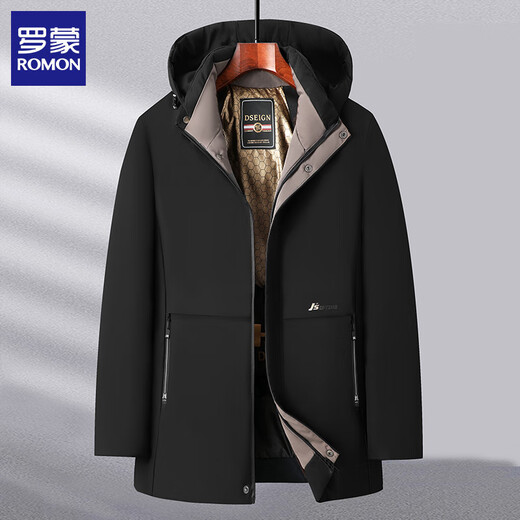 ROMON hooded cotton coat men's jacket 2025 winter new warm plus velvet men's cotton coat men's dad top black 2XL (recommended weight 130-145Jin Jin equals 0.5 kg)