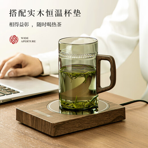 Yi Pot Tea Brewing Tea Cup Tea Water Separator Cup Glass High Borosilicate Green Tea Cup Crescent Moon Filtration Office Home Water Cup Men's 400ML Glass Crescent-With Walnut Lid