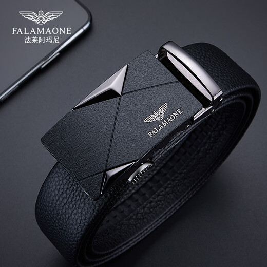 法莱阿玛尼（FALAMAONE）品牌皮带男真皮自动扣腰带牛皮高档裤带生日父亲节礼物送男友老公 男士皮带/PD802Q【专柜礼盒】 110cm -140cm默认随机（可修剪）