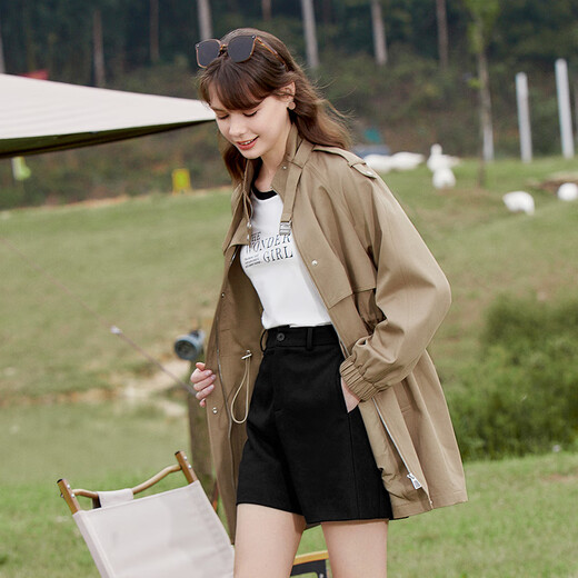 Baitu Betu Women's Spring New Whrodbreaker Stand Strament Stand Compet Jacket Branding The Word Breaker Women 2401T49 Хаки С.