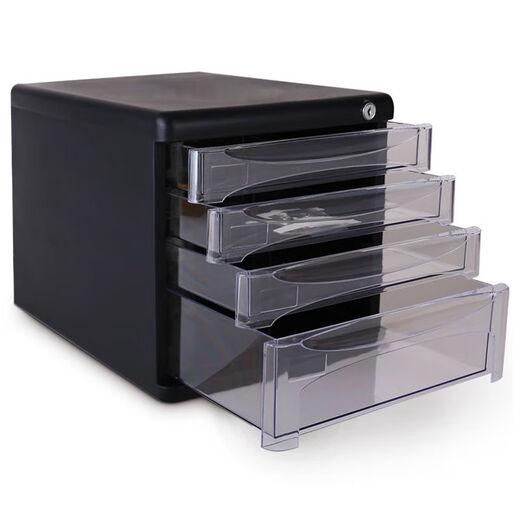 
Deli 9794 4-story filing cabinet/transparent lock/data cabinet/desktop filing cabinet office student supplies Black