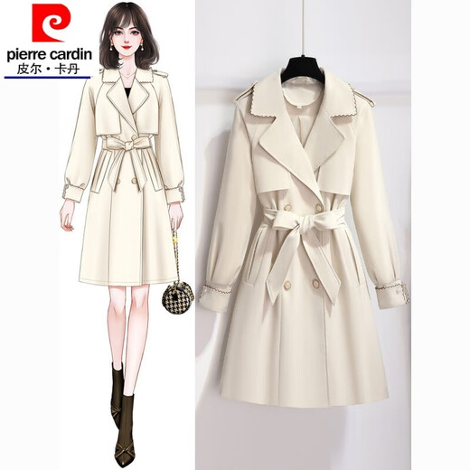 皮尔卡丹（pierre cardin）23年新款风衣外套女春秋中长款年新款今年流行的感秋季米白色 0704#杏色西装外套  L 建议【100-115斤】