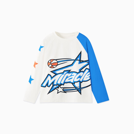 MQD (MQD) MQD boys' autumn college style raglan sleeves contrasting asymmetric long-sleeved T-shirt in white 130