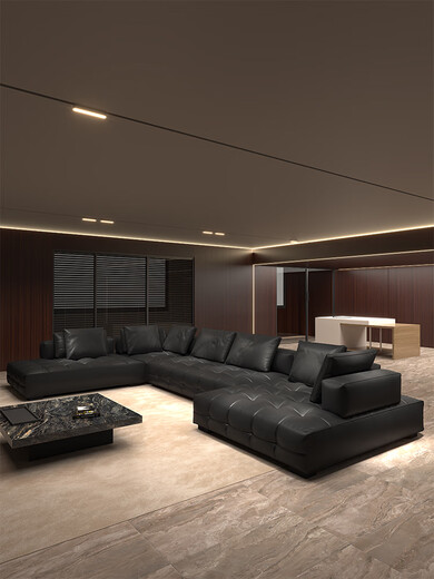 Die gleiche Art von Lawrence-Sofa, originales schwarzes Ledersofa, High-End-Vollledersofa, geradereihe Sofa, große flache Schicht, Kombination H1392 cm, Kombination 0 cm