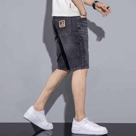 Jiumuwang Summer Thin Denim Shorts Мужские рыхлые модные повседневные середины брюк 2025 Прямой светлый цвет.