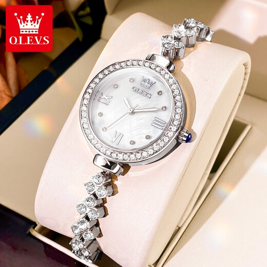 Olevs Swiss Certified Brand Watch Women's Quartz Watch Einfaches Temperament Frauenwache wasserdichte diamantset modische Licht Luxus Frauen Uhr Olevs-9903-Stahlgürtel Weiße Frauen