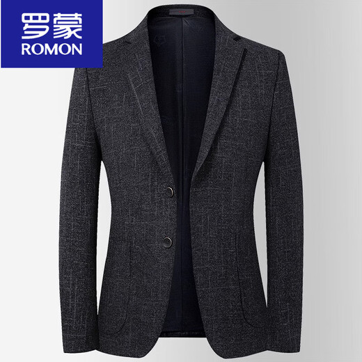 罗蒙（ROMON）高档男装休闲西装春秋新款商务休闲西服男中青年修身单西外套上衣 LB3309黑灰 主图款 秋季针织弹力 M 170 建议115斤左右