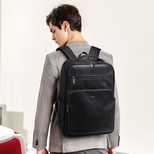 Golf (GOLF) backpack men's soft leather backpack men's 15.6/16-inch computer bag multi-compartment business trip travel backpack