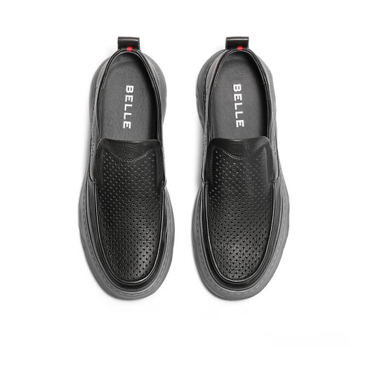 Belle casual shoes men's summer cowhide leather punched breathable business casual shoes A1509BM3 black 39