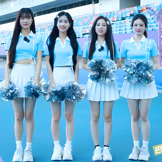 
He Jiangong cheerleading costume adult football cheerleading sports meeting class uniform performance uniform student men and women dance suit 8065 single top + 841 skirt red edge socks XL