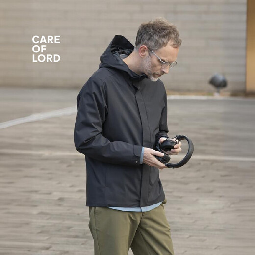 CARE OF LORD Explorer Series Spring and Autumn Jacket Men's Commuting Hooded Casual Jacket Weatherproof 7601 Textured Black L