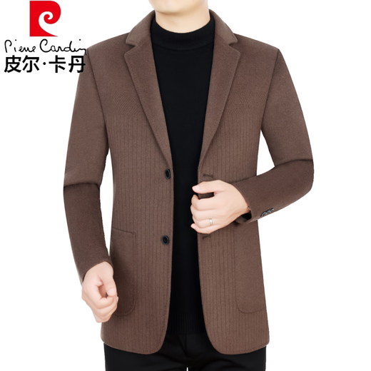 皮尔卡丹（pierre cardin）秋冬新款中年西服外套男士羊毛呢夹克商务休闲爸爸装双面呢西装男 咖色 3XL 190 (适合171-190斤)