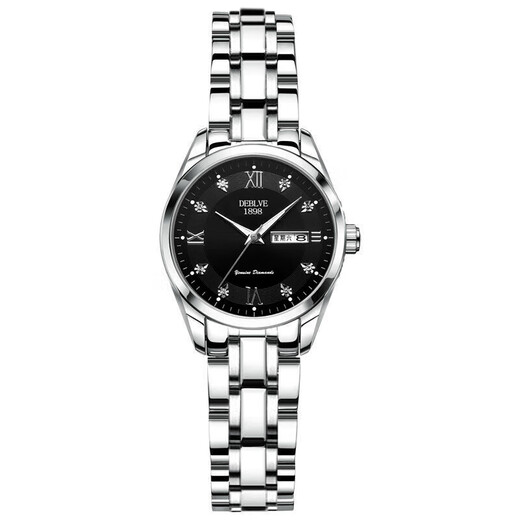 
Shanghai official website fully automatic mechanical women's watch women's waterproof luminous diamond-inlaid double calendar Korean female student wrist high-end women's 690-white silver belt adjusting watch