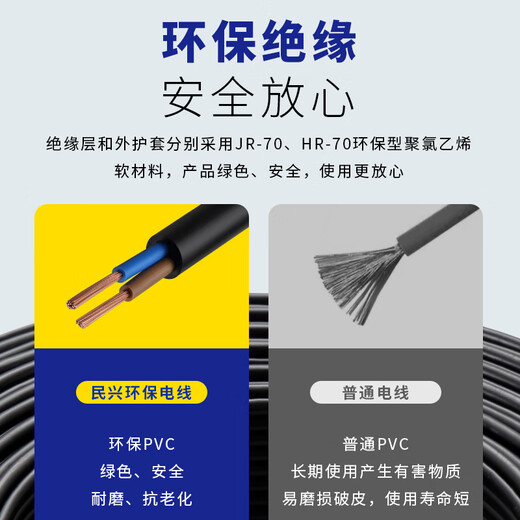 
Minxing Cable 0.75 square copper core wire RVV cable flame retardant national standard sheathed wire soft wire ZC-RVV-2*0.75 square-50m