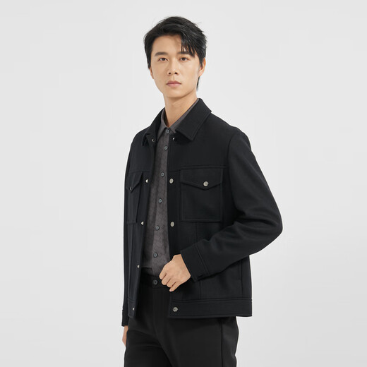 Lilang Light Fashion Men's Clothing [Mismo modelo en el centro comercial]] Catón de lana de lana corta de tejido de lana Cálida A4DYR903 Black XL (175)