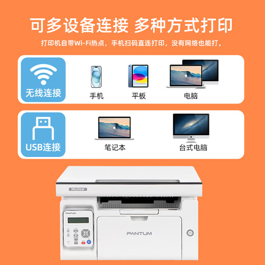 Pantum M6206W black and white laser printer copy and scan all-in-one office dedicated student home small A4 document homework mobile phone wireless wifi multi-function copier M6206W white wireless connection + printing copy scanning package one