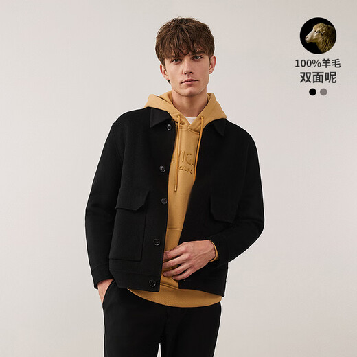 Navigare意大利小帆短款夹克男秋冬款休闲高档呢大衣舒适纯羊毛保暖外套 暗夜黑 L 码