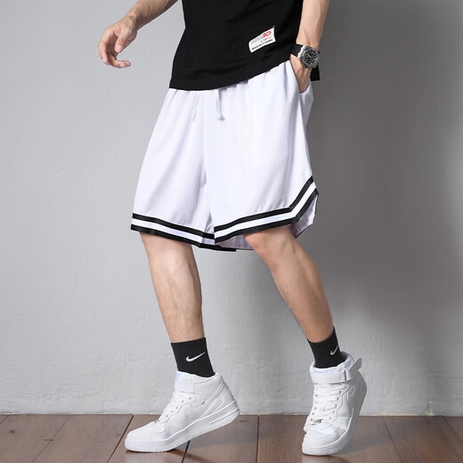 Jingxi shorts men's summer American sports fitness basketball pants boys loose ice silk quick-drying men's five-point large pants with label - black + label - white XL recommended weight 110-140 Jin Jin is equal to about 0.5 kg