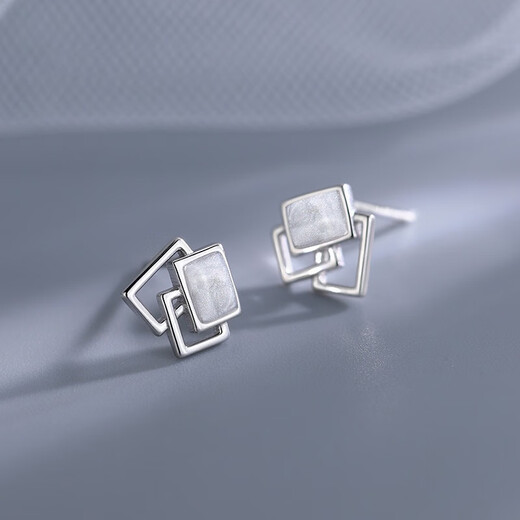 Holycat cat in arms s925 silver geometric square earrings girl birthday Valentine's Day gift earrings cool style high-end earrings for girlfriend 925 silver geometric square earrings