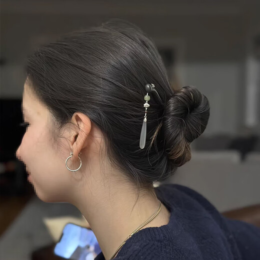 Pei Nanwei wooden hairpin for women, new Chinese style ancient style hairpin, hairpin, hairpin on the back of the head, imitation pearl pendant, step rocking hairpin, 1 green lotus water drop hairpin