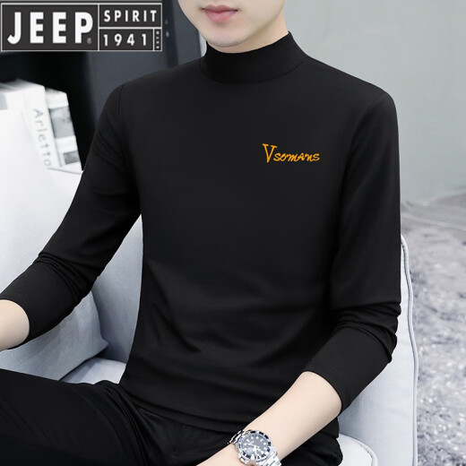 JEEP SPIRIT pure cotton half turtleneck base shirt men's long-sleeved T-shirt solid color middle collar spring and autumn new men's T-shirt outer top 6187 charcoal gray XL [Suggested 130-145 Jin [Jin equals 0.5 kg]]