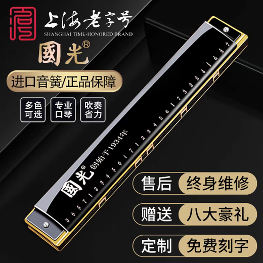 Guoguang Shanghai Guoguang harmonica Chord de gamme adulte adulte 28 trous accent débutant avancé de performance professionnelle haut de gamme avancée niveau de performance 28 trous c-silver C [donner un ensemble complet de cadeaux]
