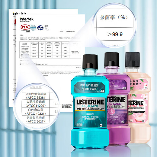 Listerine [Same as Wang Shun] Essential Oil Mouthwash Ice Blue Zero Degree Fresh Breath Reduces Oral Bacteria 500mL*3