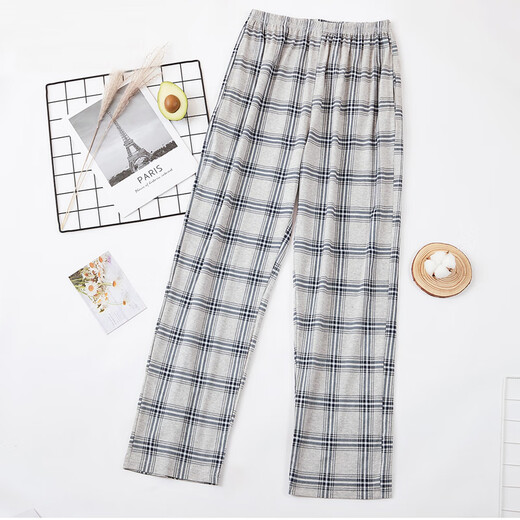 Nanjiren 100% cotton men's pajama pants men's plaid trousers large size can be worn outside loose casual home pants