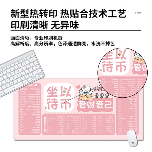 趣味极快捷键大全超大可爱卡通鼠标垫笔记本电脑键盘垫学习办公桌垫女生可定制百搭高颜值加厚锁边 14137 坐以待币 600毫米*300毫米*2毫米