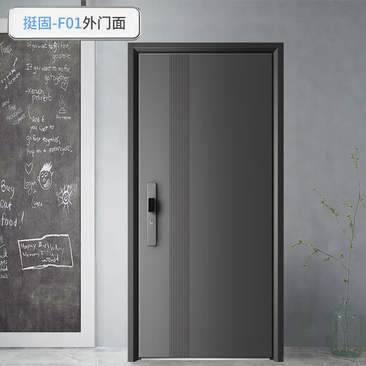 挺固加厚甲级防盗门入户门+防撬防爆安全门子母门+防火岩棉填充＋智能锁人脸识别 氟碳灰 2150*1050【单门，开向可选】 半自动智能锁