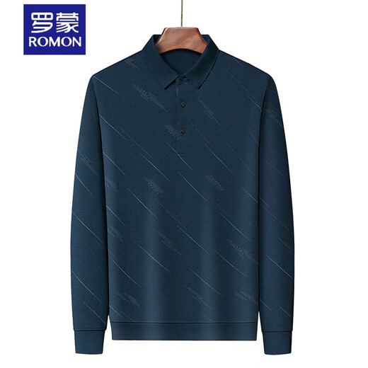 Romon Chunqiu New Long Sleeve T-Shirt Männer mittleren und junger Business Casual Revers Daddy's Kleidung T-Shirt Herbst Kleidung Basis Hemd 826 Navy Blue 175/XL