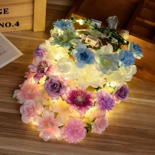 SNQP luminous forest color princess garland children's headwear scenic night market festival street stall fairy dancing photo hair accessories 1 garland pink lantern diameter 50cm