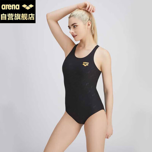 阿瑞娜连体无袖三角泳衣抗氯显瘦遮肚弹力舒适面料专业运动游泳衣黑