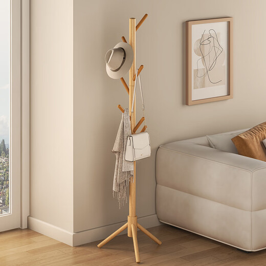 Yupin solid wood coat rack floor-standing clothes rack living room balcony bedroom clothes rack MJ68 triangle leg solid wood color