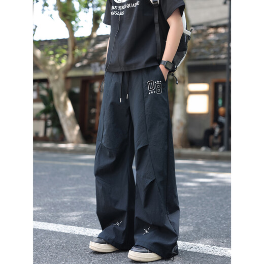 NEW OR MODE American letter embroidered paratrooper overalls men's thin breathable loose outdoor sports pants wide-leg casual trousers apricot 2XL recommended 140-160Jin Jin equals 0.5 kg
