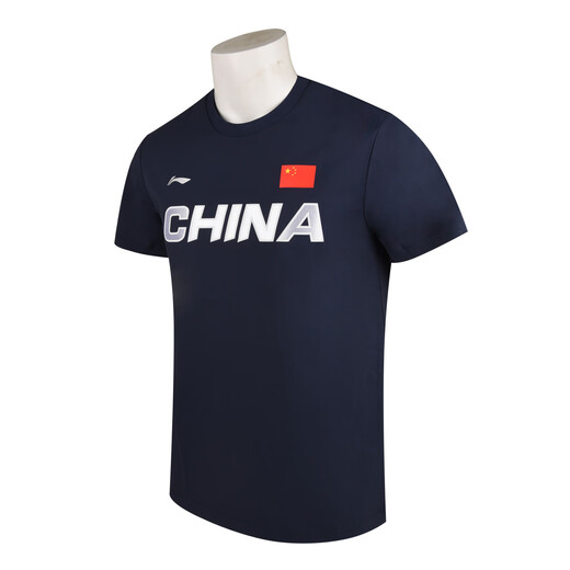 李宁（LI-NING）国家队同款荣耀国旗训练服速干衣男女T恤圆领半袖polo衫运动短袖 983 圆领墨水蓝_男女同款 M