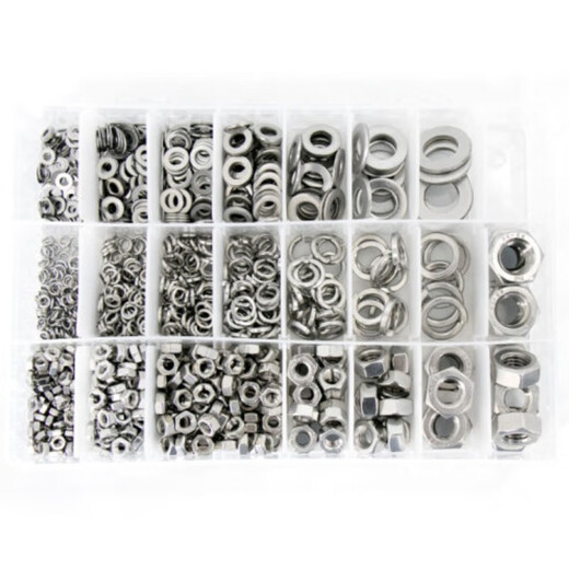 Bingyu 304 stainless steel nut flat spring washer combination set F type 1155PC/box Nut flat spring washer combination BH-597