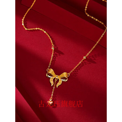 Gu Longjue 24Ik gold lily of the valley flower necklace women's 999 plain gold fugitive bow set chain 3d hard gold plain gold versatile free lily of the valley flower bracelet