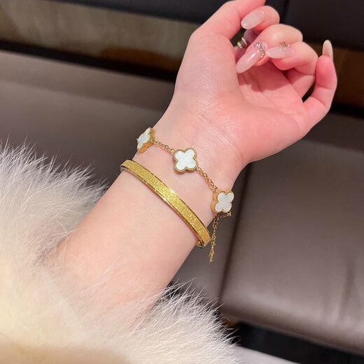 Yadige 18K gold bracelet, niche frosted bracelet, light luxury style ring bracelet, versatile and stackable, two small pink shell bracelets